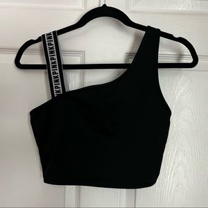 One Shoulder Logo Strap Crop Top - VS PINK